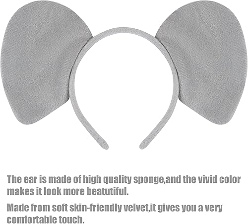 Miniatura 3 de Juego de 5 piezas de disfraz de elefante, orejas de elefante, diadema para la nariz, cola de lazo, falda tutú, kit de disfraz de animal, accesorios