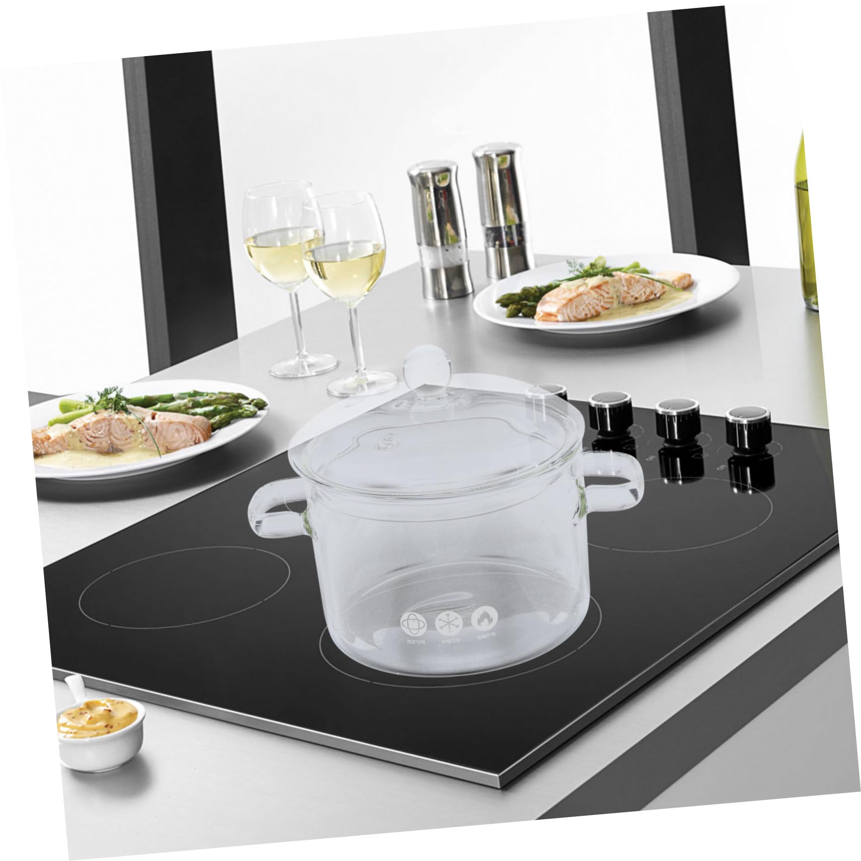 Ciieeo Olla de Vidrio para Inducción con Tapa y Asas Seguras, Capacidad Suficiente para Cocinar Fideos, Leche y Sopas de Manera Transparente y Resistente