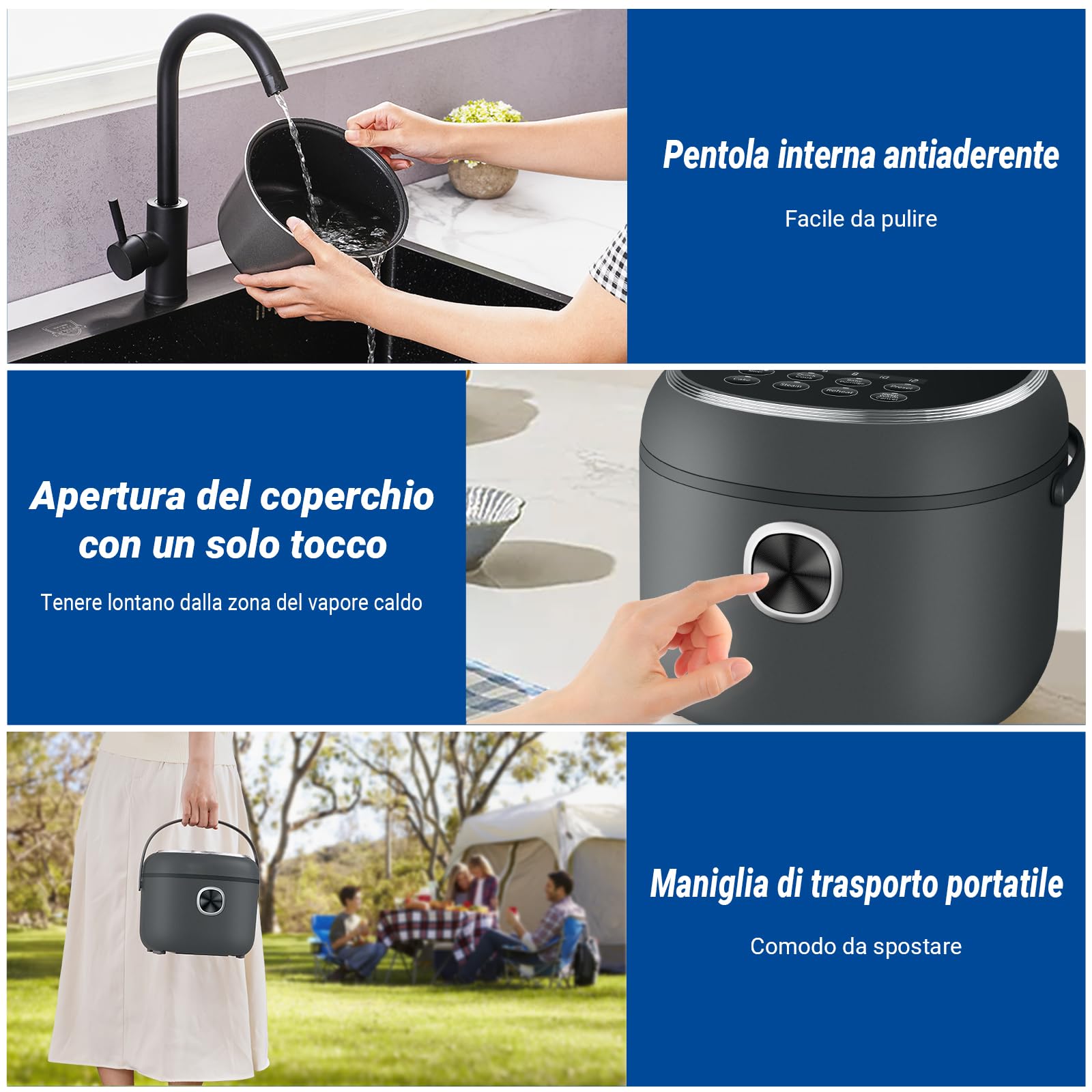 AMZCHEF Mini Cuociriso 2L, Multifunzionale per 1-4 Persone, 4 Tazze (Non Cotte) 400W Rice Cooker, 7 Funzioni di Cottura, con Cestello Vapore Incluso, Preimpostata e Mantenimento in Caldo