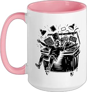 Dumpster Diving Heartbeat Pulse Ecg Line Hobby Diver Trash Ceramic Mug, Pink/White, 15oz