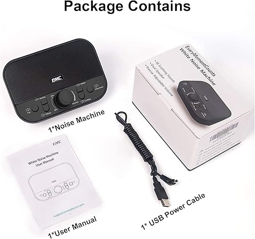 Miniatura 9 de Máquina de sonido portátil, máquina de ruido blanco con 38 sonidos y altavoces duales, cargador USB, temporizador y memoria, terapia de sueño