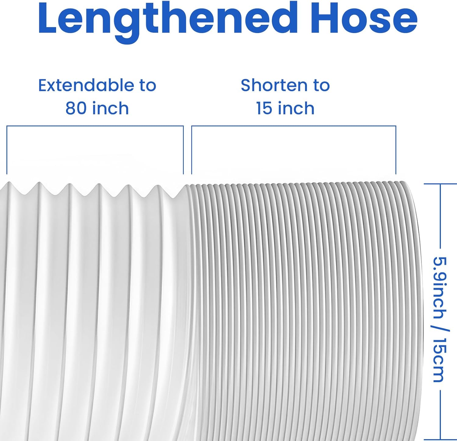 Portable Air Conditioner Hose, 5.9" Diameter Anti-Clockwise Thread With Length up to 80", Universal Replacement AC Exhaust Vent Hose (No Coupler)