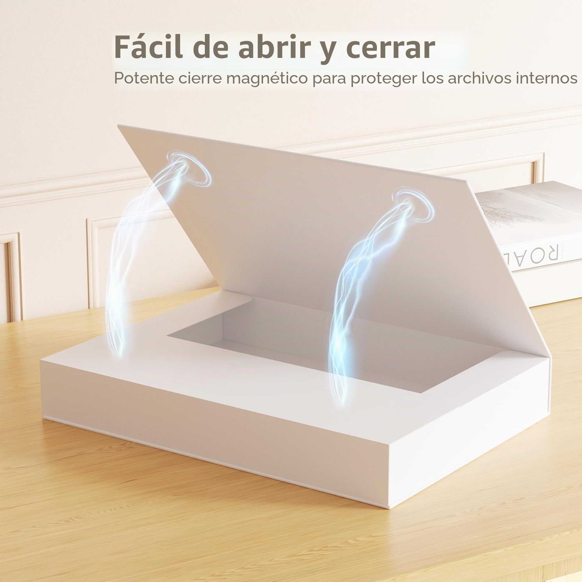 JiaWei Paquete de 3 unidades Caja archivo de con Tapa Magnética, Lomo de 40 mm, Hechos de Cartón Extra Fuerte de 1800 g/m², con Etiquetas Reemplazables para DIN A4 - Blanco