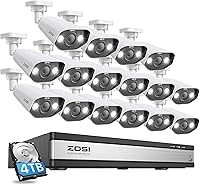Vista 1 de ZOSI Foco 4K de 16 canales, 16 cámaras IP PoE, sistema de cámara de seguridad PoE para exteriores 4K con audio, H.265+ 16CH 8MP NVR con disco duro