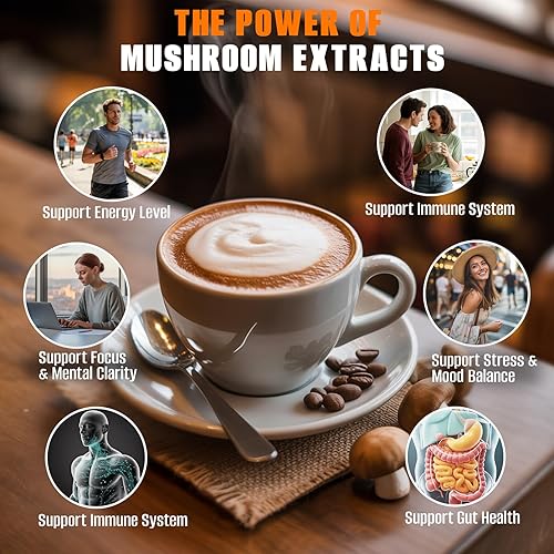 Miniatura 3 de Café de hongos 10 en 1, 2000 mg (melena de león, cordyceps y otros) Suplemento de hongos café instantáneo en polvo Ashwagandha Multivitaminas de