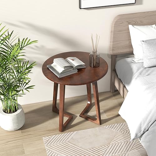 Miniatura 9 de Giantex Mesa auxiliar redonda, mesa de cóctel de madera de granja de 24 pulgadas con almohadillas ajustables para los pies, mesa de té de sofá de
