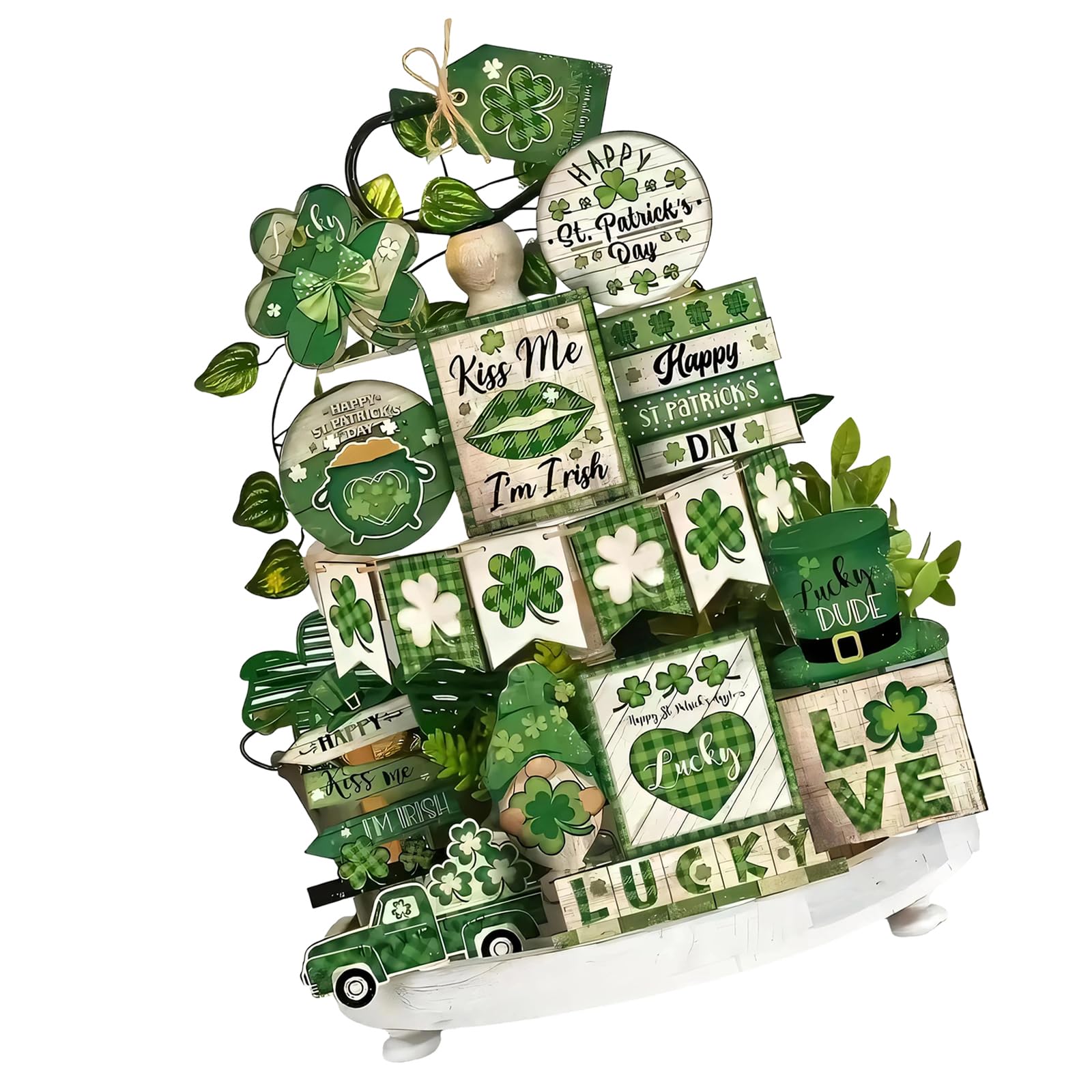 Of 19 St. Patrick's Day Retro Wooden Tiered Tray Decorations Featuring Shamrocks Ideal for Party Setups Festival Tiered Serving Tray Decors for Patrick's Day Event