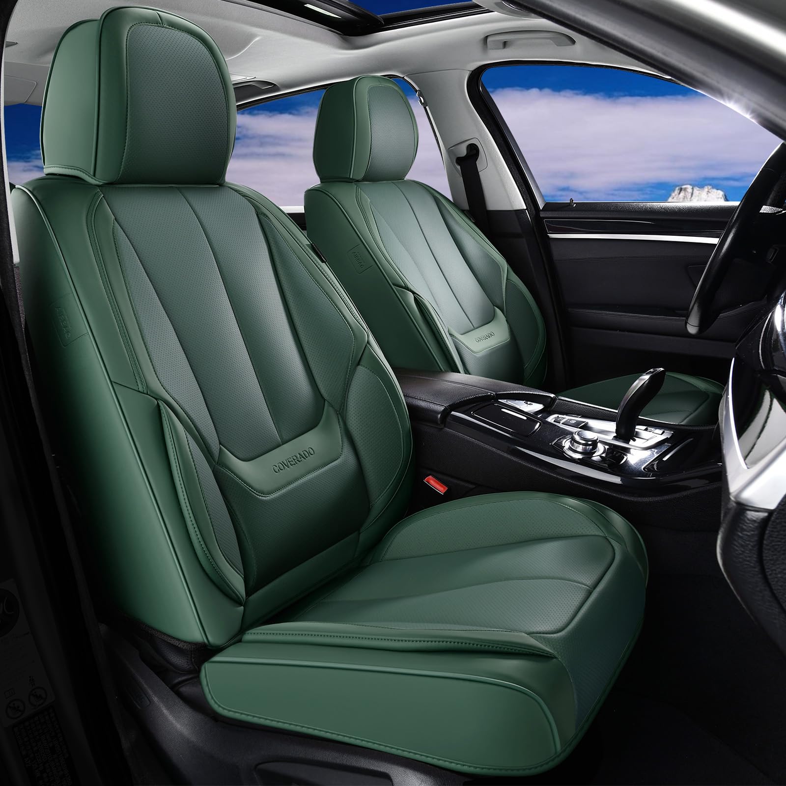 Coverado Seat Covers, Car Seat Covers Front Seats, Car Seat Cover, Car Seat Protector Waterproof, Car Seat Cushion Leather, Seat Covers Carseat Cover Universal Fit for Most Cars Green