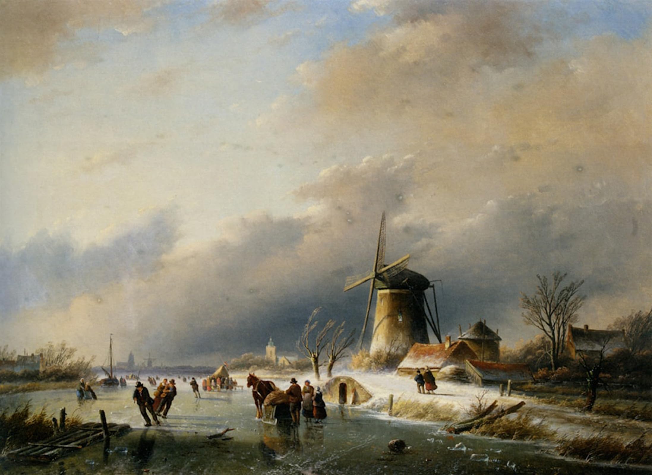 POSTERIIk Famous Modern Artwork Art Mural Figures Skating on a River by Jan Jacob Coenraad Spohler Oil Paintings Pictures for Home Decor 60x90cm
