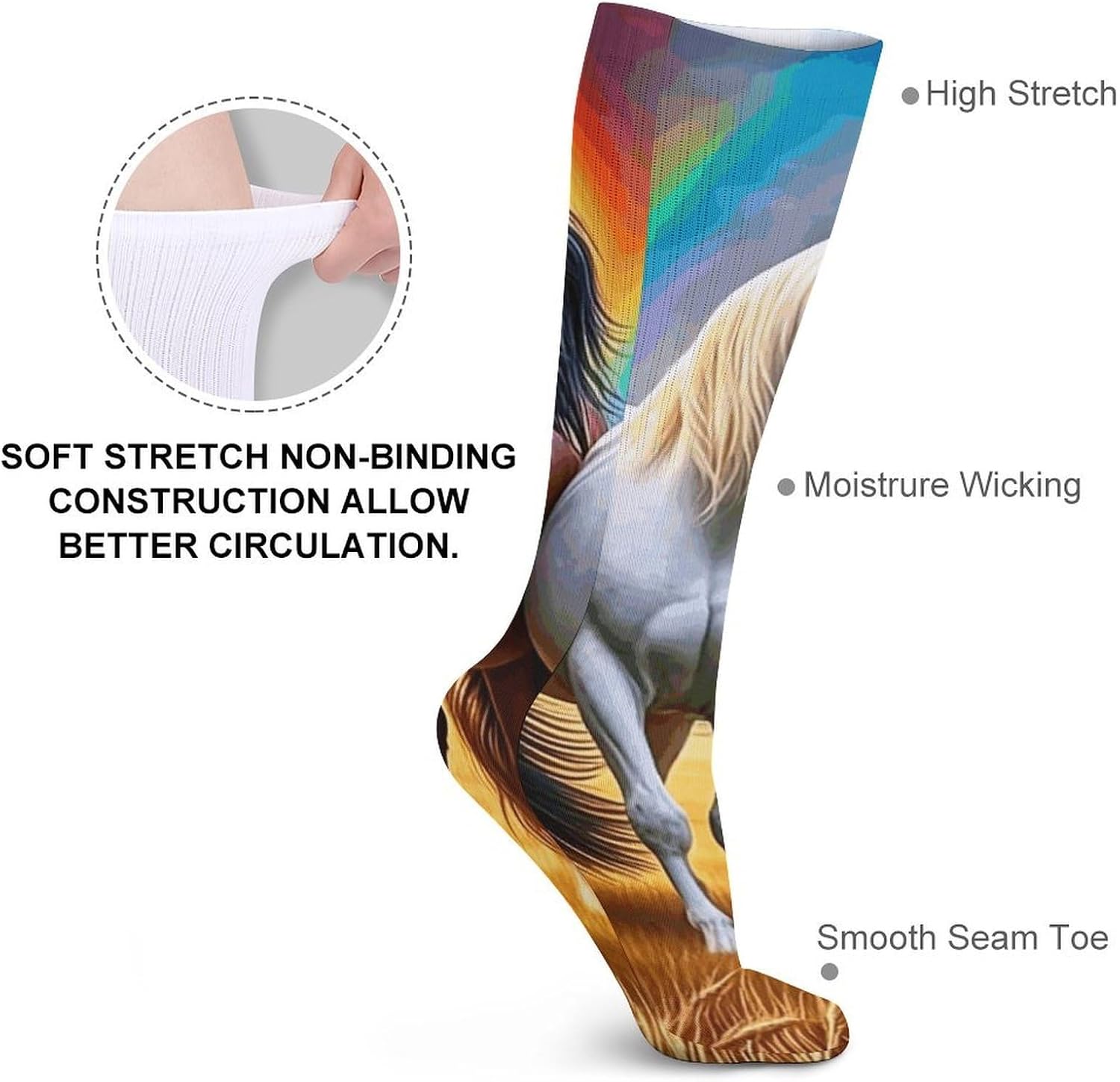 5 Pairs Knee High Socks Horses Long Tube Boot Seamless Toe