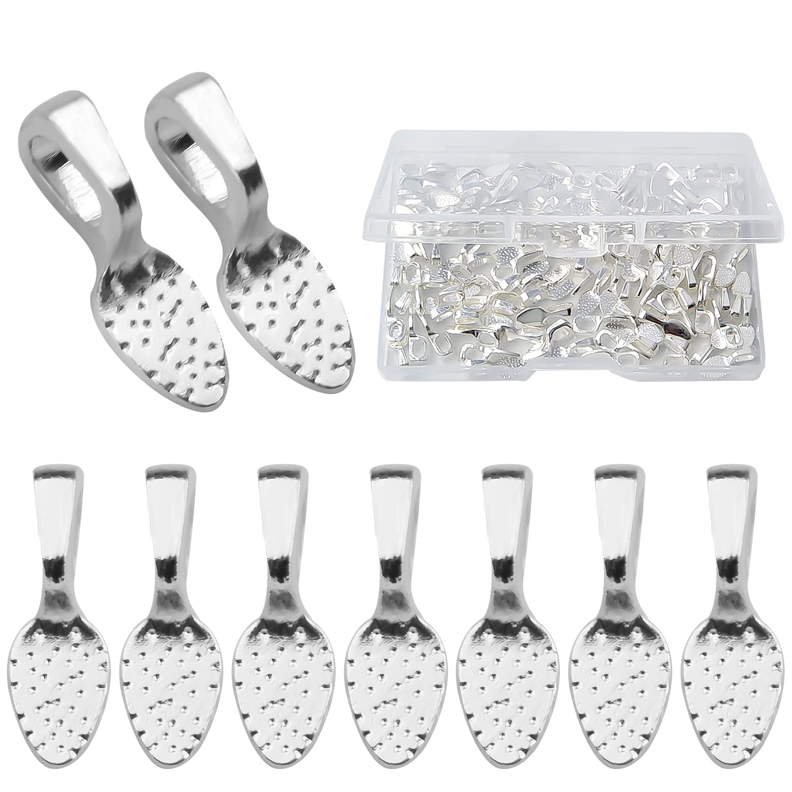 Jdesun 200pcs Glue on Bails Pendants Spoon Oval Shape Glue-on Earring Bails with a Box Jewelry Making Accessories for DIY Necklace Bracelet Crafts