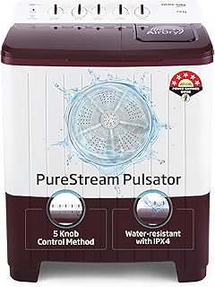 Voltas Beko, A Tata Product 7 Kg 5 Star Semi-automatic Top Load Washing Machine with PureStream Pulsator Wash Technology (WTT70UHA/OK5R0R0W01, Burgundy, 5 Knob Control Method)