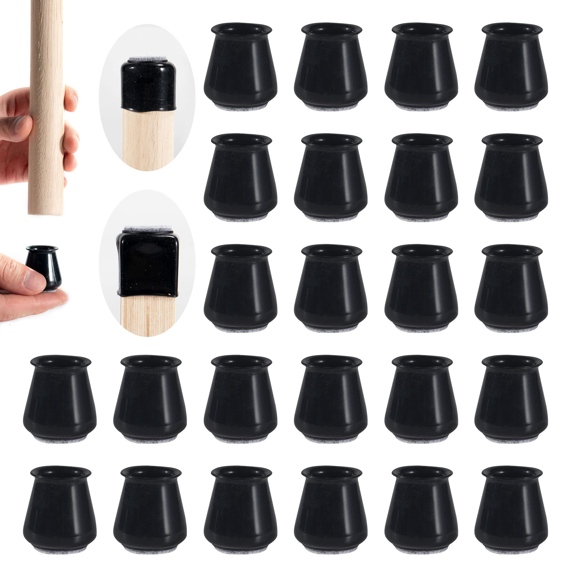 Photo 1 of 24 PCS Chair Leg Floor Protectors with Felt Bottom|Round&Square Silicone Chair Leg Caps for Mute Furniture Moving|High Elastic Chair Leg Covers to Prevent Scratches. (24PCS-Black, Small) 24PCS-Black Small