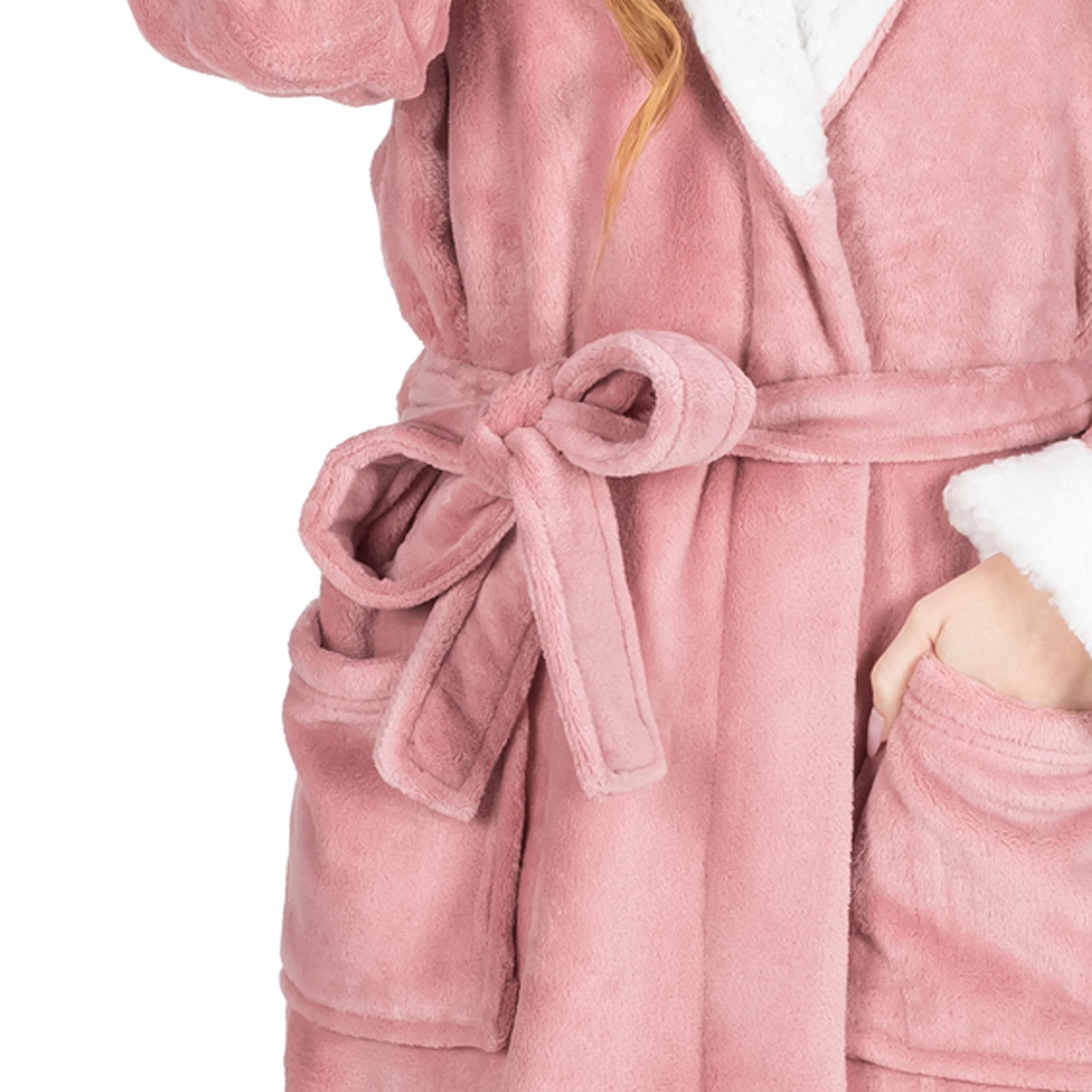 MONHOUSE Womens Dressing Gown - Premium Super Soft & Cosy Long Bathrobe - Ladies Thick Flannel Luxury Housecoat - Warm Fluffy Shearling Spa Robe for Her - Sherpa Bathrobe - Pink Sherpa UK 16-18