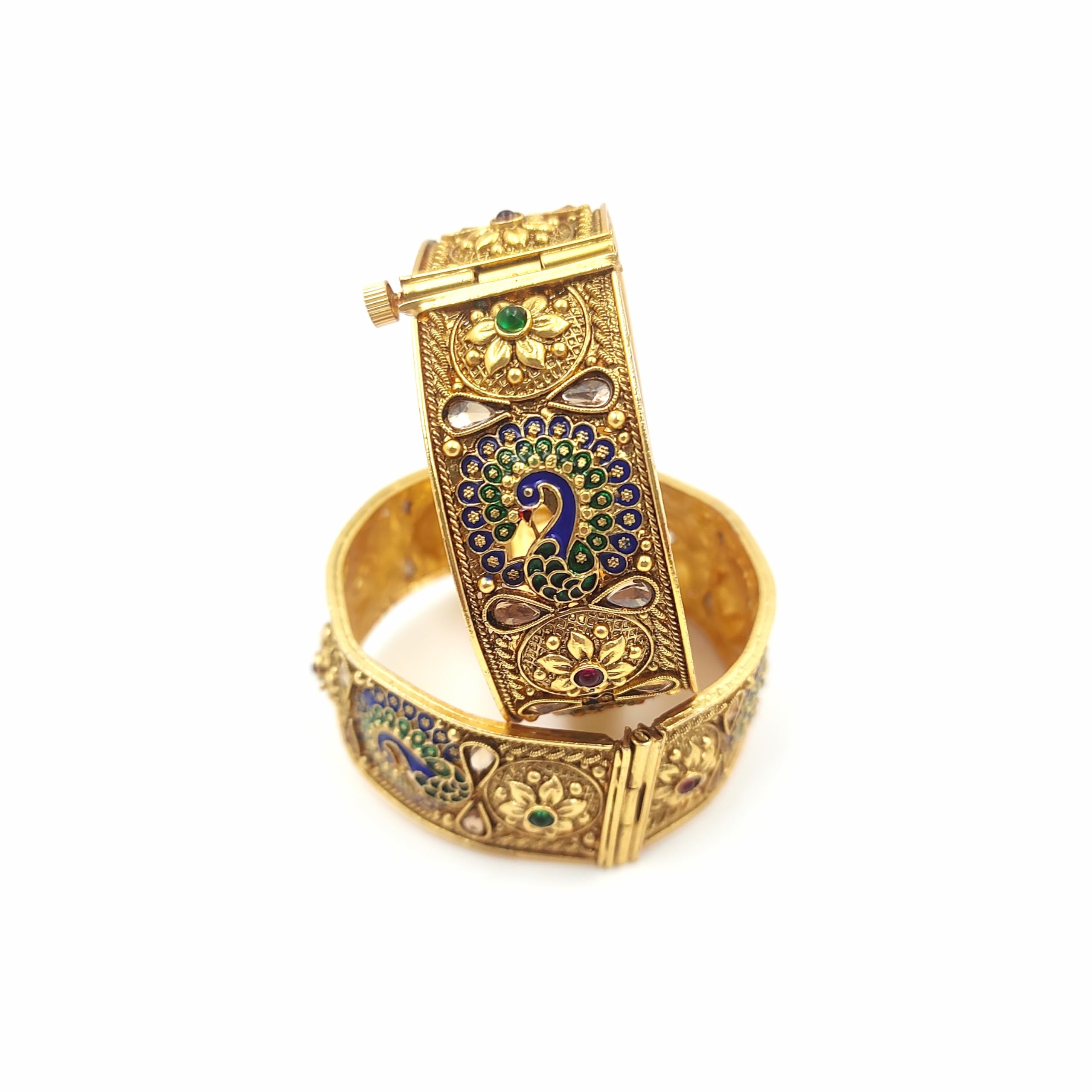 MEHAK CURATORS Rajwadi Traditional Gold Plated Bangles Kada with Peacock design Meenakari for Women and Kids set of 2 (2.4) (B0D4ZC6MDS) Amazon Price History, Amazon Price Tracker
