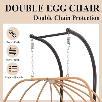 Double Egg Chair with Stand, Oversized Egg Chair Outdoor, 2-Person Hanging Eggs Chairs, 600Lbs Sturdy Loveseat Swinging Chair for Balcony, Patio, Deck, Grey