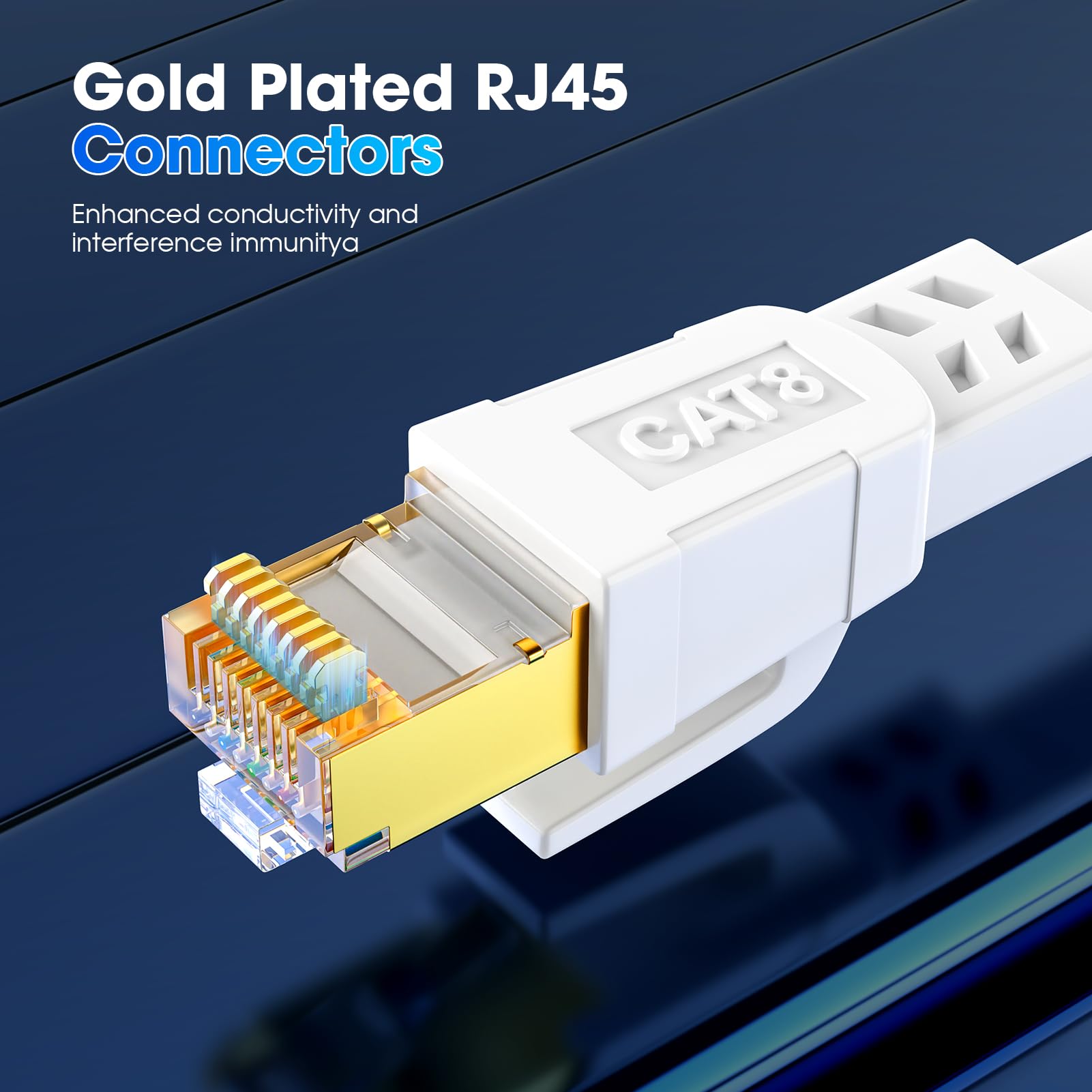Cavo Ethernet Cat 8 da 45,7 m, cavo di rete LAN Cat8 ad alta velocità, 40 Gbps 2000 MHz, RJ45, piatto, resistente alle intemperie, S/FTP, resistente ai raggi UV, per gaming/router/modem, per esterni e
