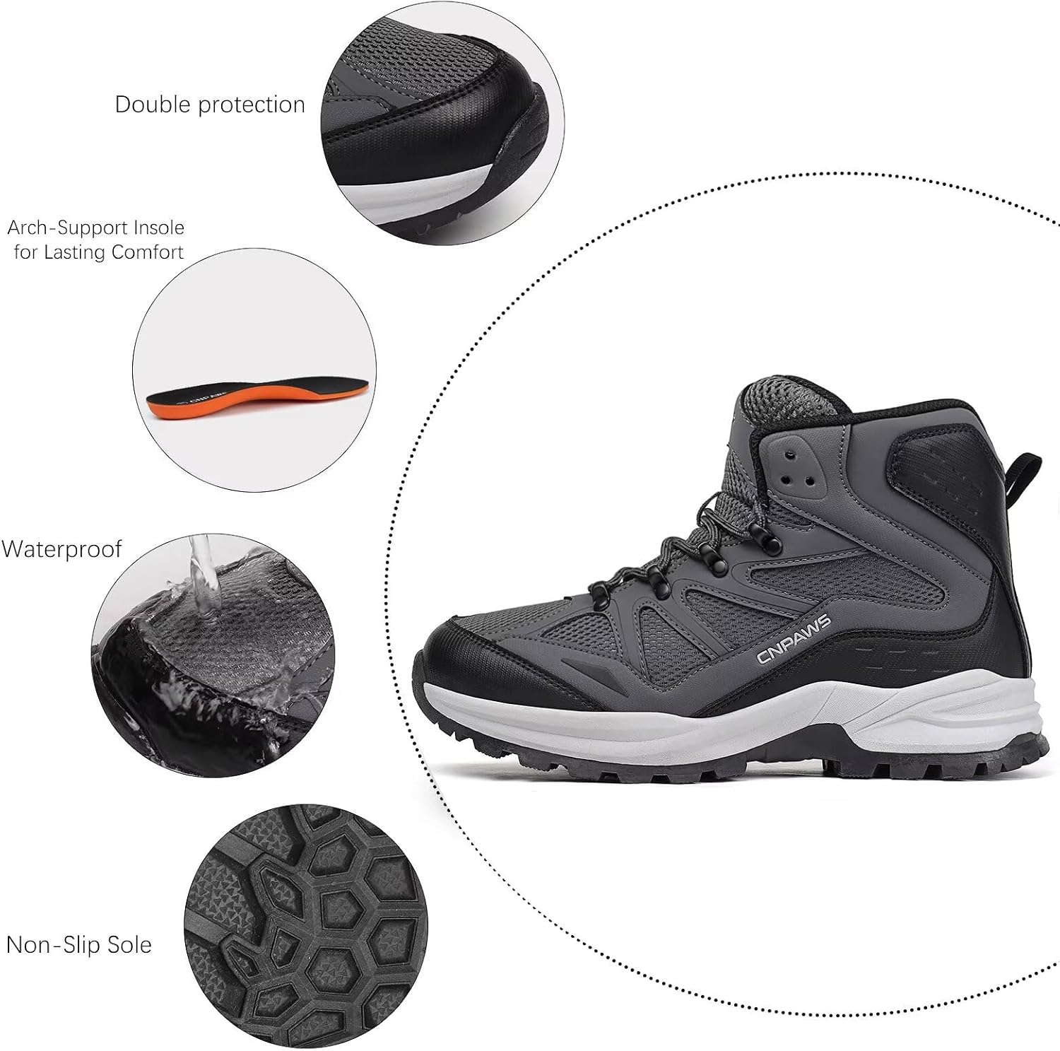 Men's Waterproof Hiking Boots Non-Slip Lightweight Trail Sneakers Outdoor Breathable Trekking Shoes