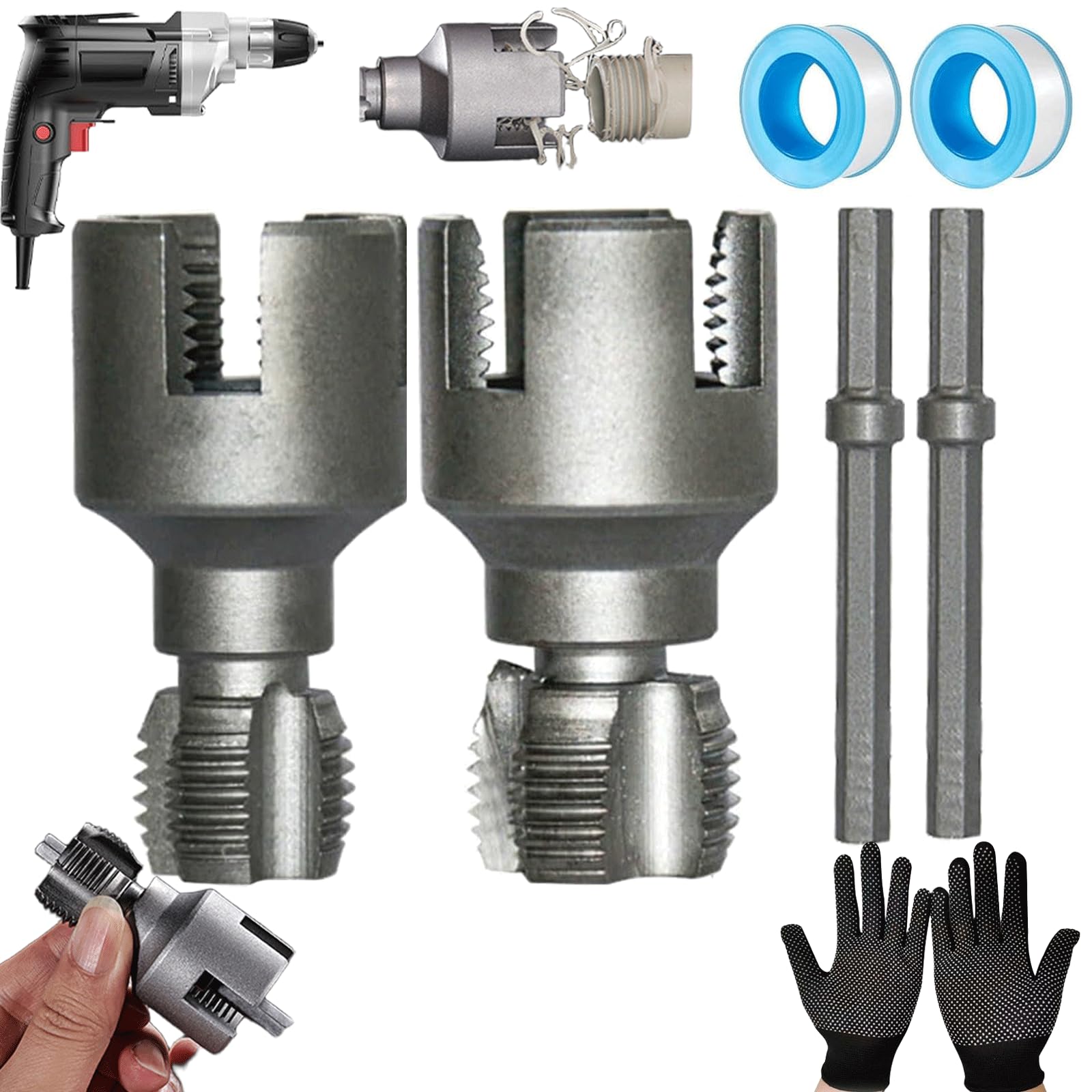 Integrated Internal & External Pipe Threading Tool, Pipe Thread Cutting Tool, 2 In 1 PVC Pipe Threader Kit, Pipes Thread Maker Tooll for Cutting &