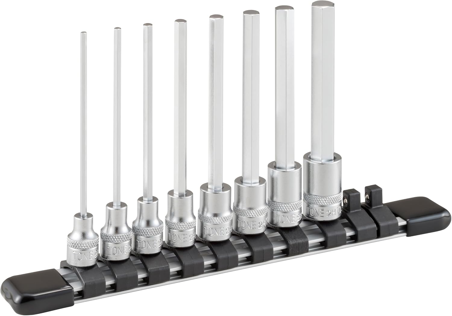 TONE 1/4" Drive 100mm Length Metric Hex Socket Set w/Holder HH208L