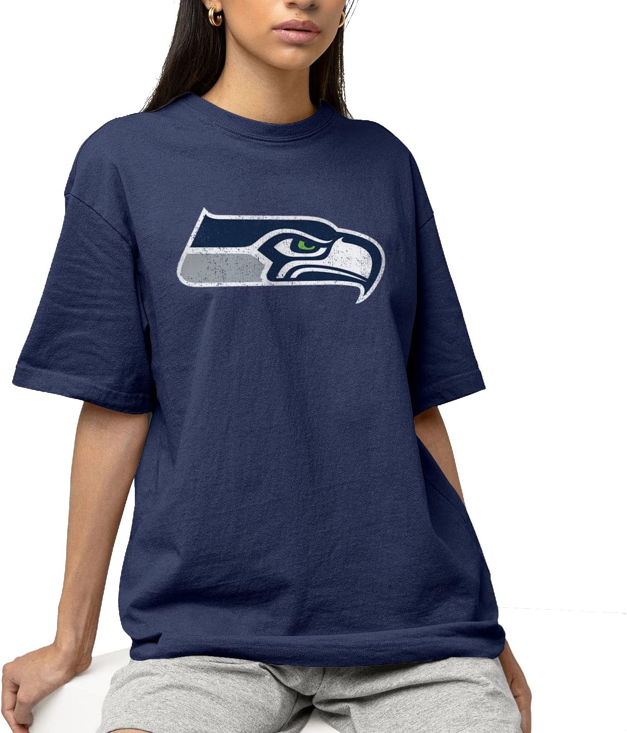 Hybrid Sports NFL - Seattle Seahawks - Distressed Team Logo - Men's and Women's Short Sleeve T-Shirt - Size Medium Seattle Seahawks - Navy - Image 2