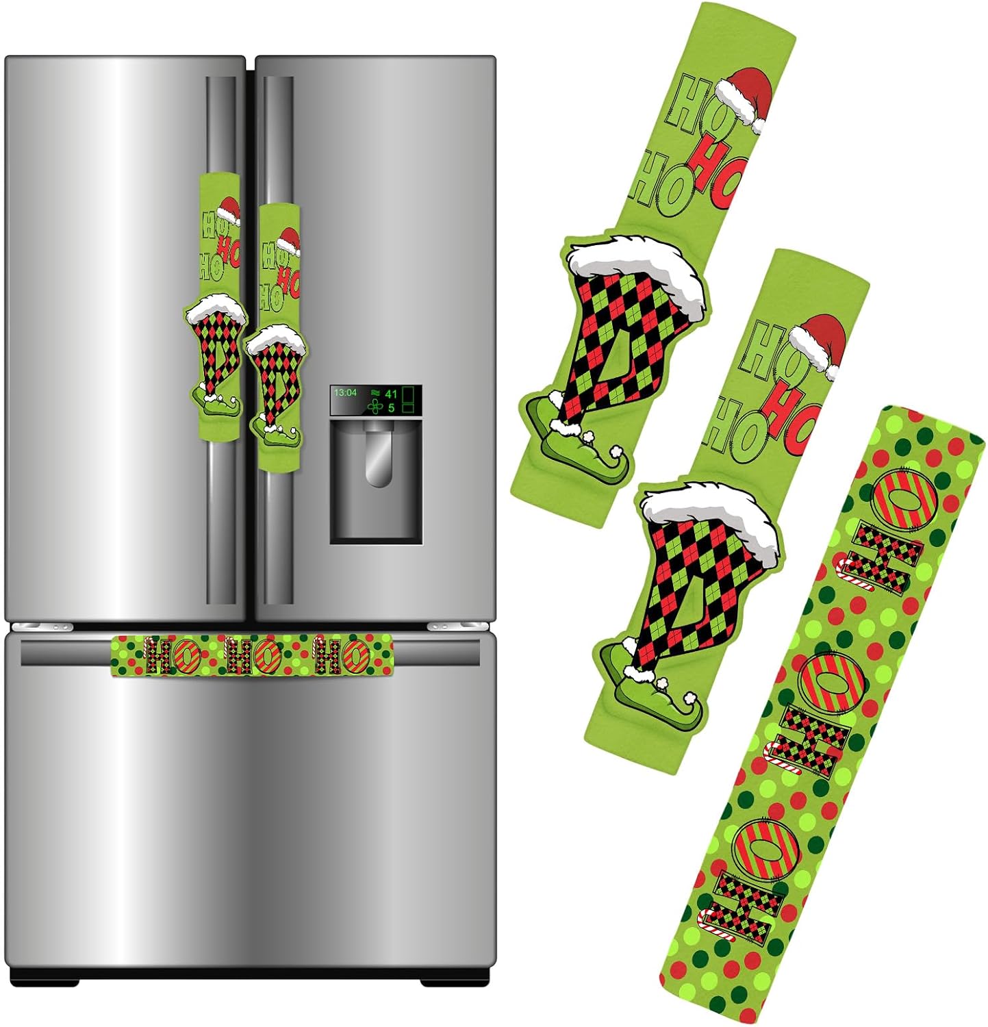 Frienda 3 Pcs Christmas Refrigerator Door Handle Covers Set Lime Green Kitchen Appliance Covers Christmas Fridge Cabinet Knob Protector for Microwave Dishwasher Oven Xmas Party Decorations