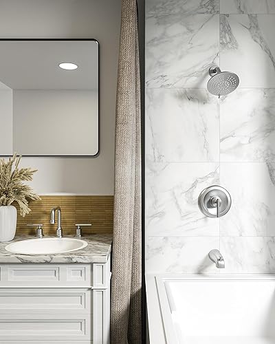 Miniatura 3 de WOWOW Kit de bañera de ducha de níquel cepillado, juego de grifo de ducha de latón con boquilla de bañera y cabezal de ducha de lluvia de 6