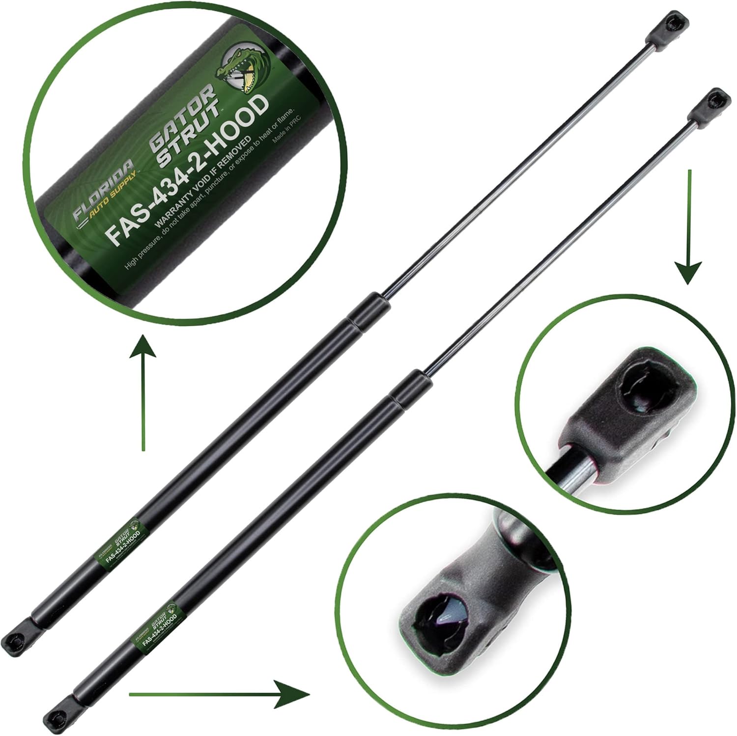 2 Hood Lift Supports, Compatible with: 1998-2002 Chevrolet Camaro - Gas Spring by Florida Auto: FAS-434-2