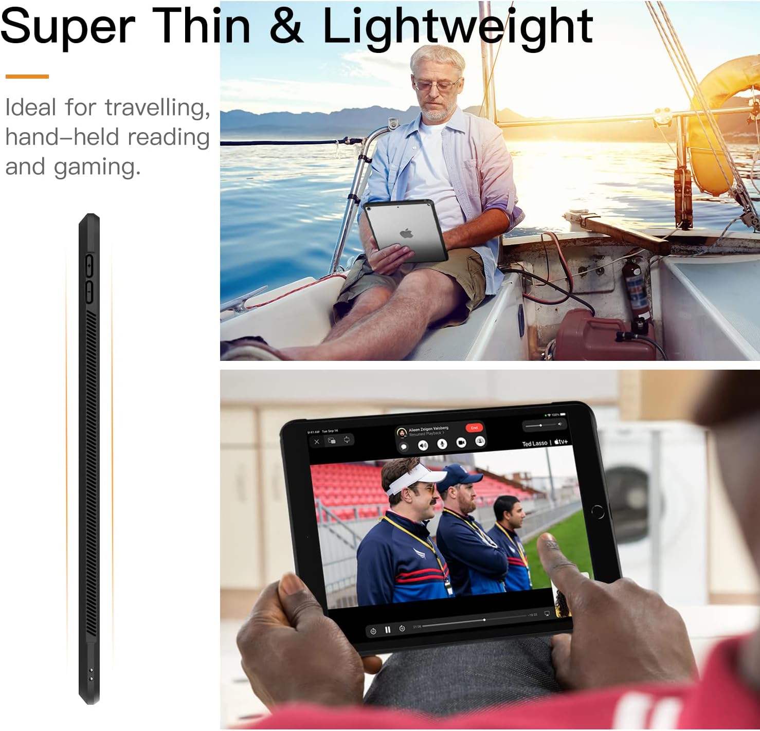 TiMOVO iPad 9th Generation 2021/ iPad 8th Generation 2020/ iPad 7th Generation 2019 Protective Clear Case with Pencil Holder, Light Gray + Slim Lightweight Flexible TPU Protective Clear Case, Black