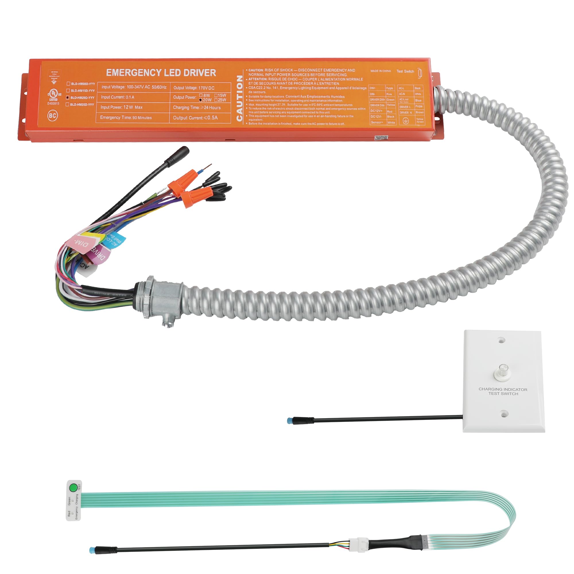 LED Emergency Driver 20W, Rechargeable Battery Backup, 100V-347VAC, Over 90mins Emergency Time for Less Than 155W Dimmable LED Troffer Panel and Linear Fixtures, UL Listed