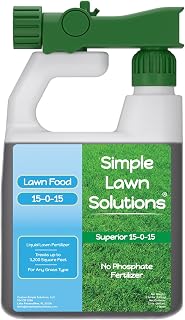 Simple Lawn Solutions 15-0-15 Liquid Lawn Fertilizer: Nitrogen-Potassium-Humic-Fish-Seaweed for All Grass Types, 3200 sq ft Coverage, Hose-End Sprayer (32 oz)