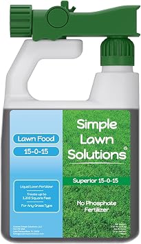 Superior 15-0-15 Liquid Lawn Fertilizer - Lawn Food for Growth & Green - Nitrogen, Potassium, Humic, Fish & Seaweed - Any Grass Type- Simple Lawn Solutions - All Season- Attached Sprayer 32 Ounce