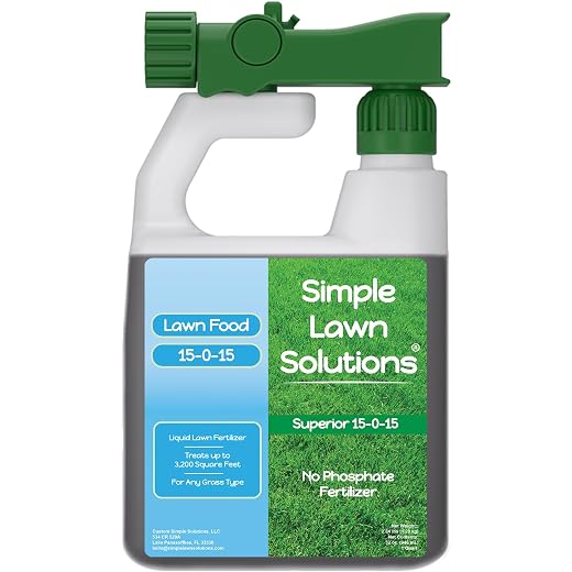 Superior 15-0-15 Liquid Lawn Fertilizer - Lawn Food for Growth & Green - Nitrogen, Potassium, Humic, Fish & Seaweed - Any Grass Type- Simple Lawn Solutions - All Season- Attached Sprayer (32 Ounce)