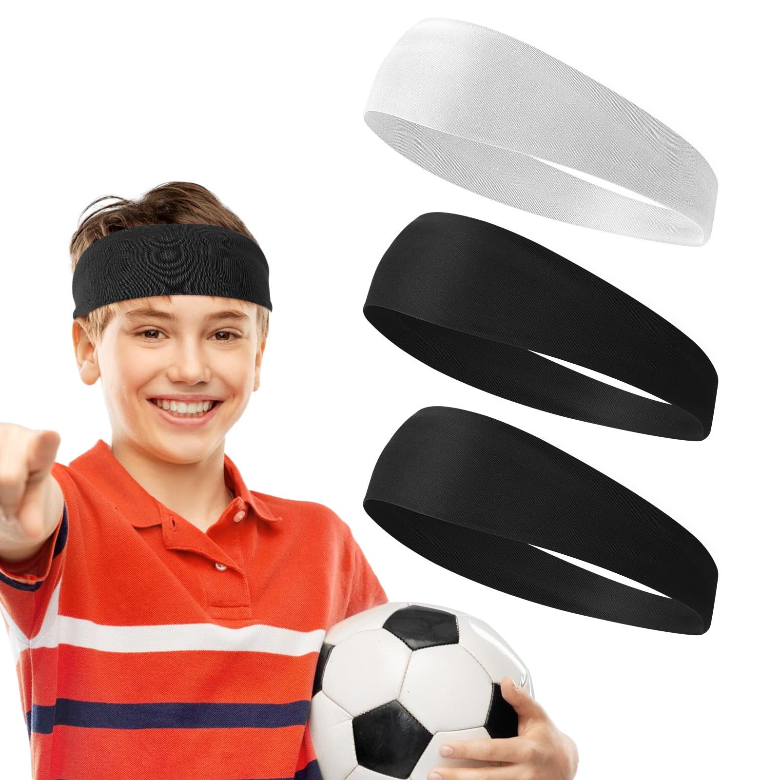 3 Pcs Kids Sports Headbands Boys Girls Athletic Elastic Sweatbands Children Soft Moisture Wicking Hairband Absorbing Sweat Band for Football Basketball Running Tennis