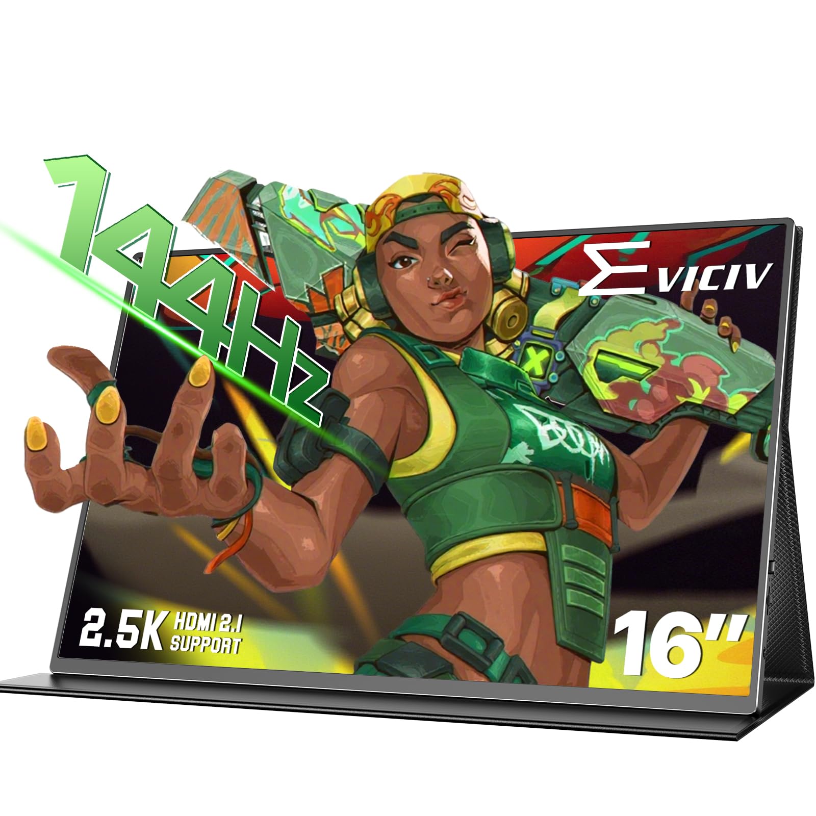 EVICIV 2.5K 144HZ Portable Monitor, 16" QLED Gaming Monitor, IPS Travel Portable Screen w/VESA & Smart Cover, USB-C Mini HDMI External Screen Compatible with PS3/4/5/Xbox/Switch/Laptop/PC/Phone