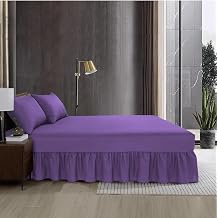 Valance Fitted Sheet  Deep Pocket, Breathable Soft & Wrinkle-Free Fitted Bed Skirt with Pleated Design   Polycotton, Easy Fit valance sheet for Single Double King Beds PURPLE, Single