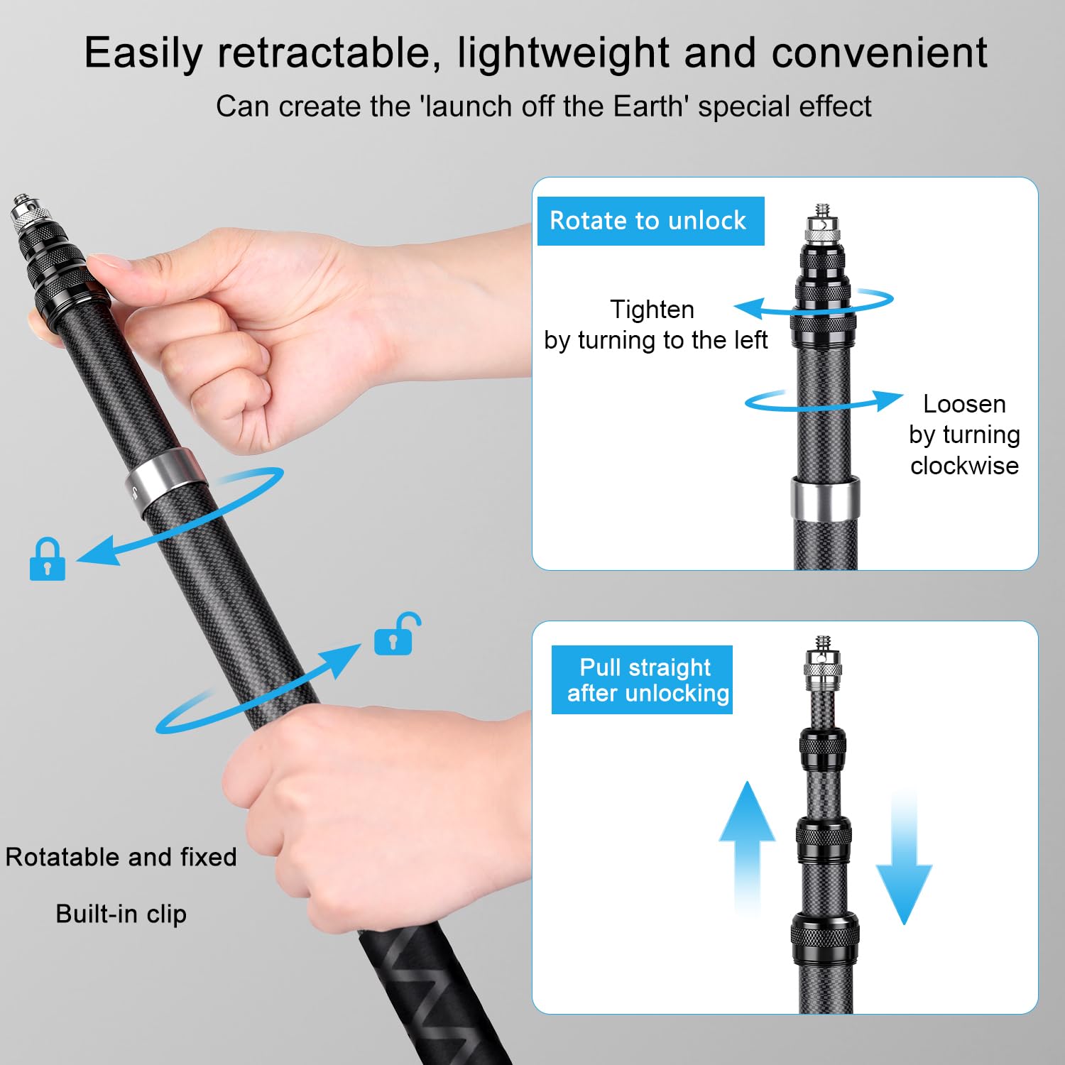 ARTCISE Bastone per selfie lungo in fibra di carbonio, 300 cm, asta di estensione per selfie monopiede per GoPro Hero per DJI Osmo Action per Osmo Pocket per Insta360 per fotocamera