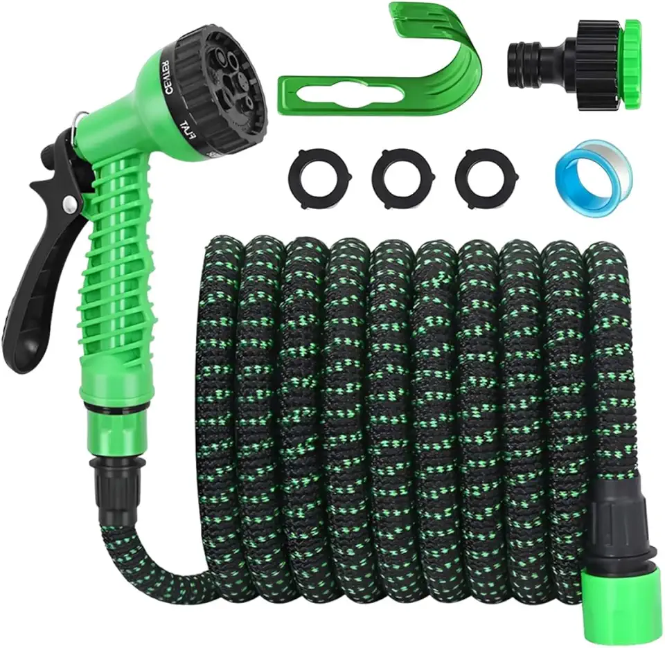 Mangueira de Jardim 30 Metros com Pistola 7 Funções - Mangueira Expansível Flexível, Conexões 3/4" e 1/2", Anti-Vazamento, Ideal para Lavar Carro, Plantas e Limpeza