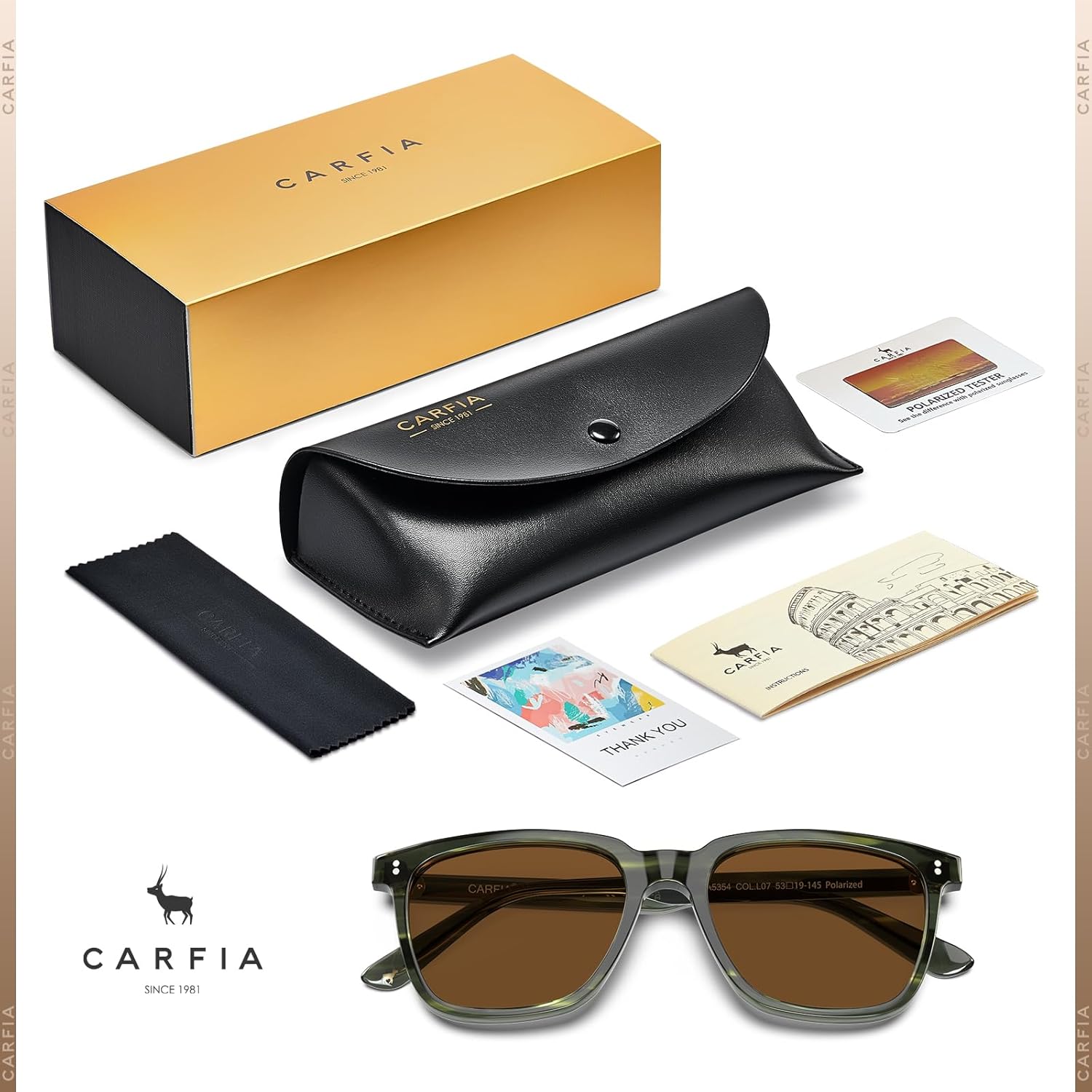 CARFIA Retro Acetate Polarized Sunglasses for Men UV400 Protection Driving Outdoor Anti-Glare Sun Glasses CA5354WS - Image 7