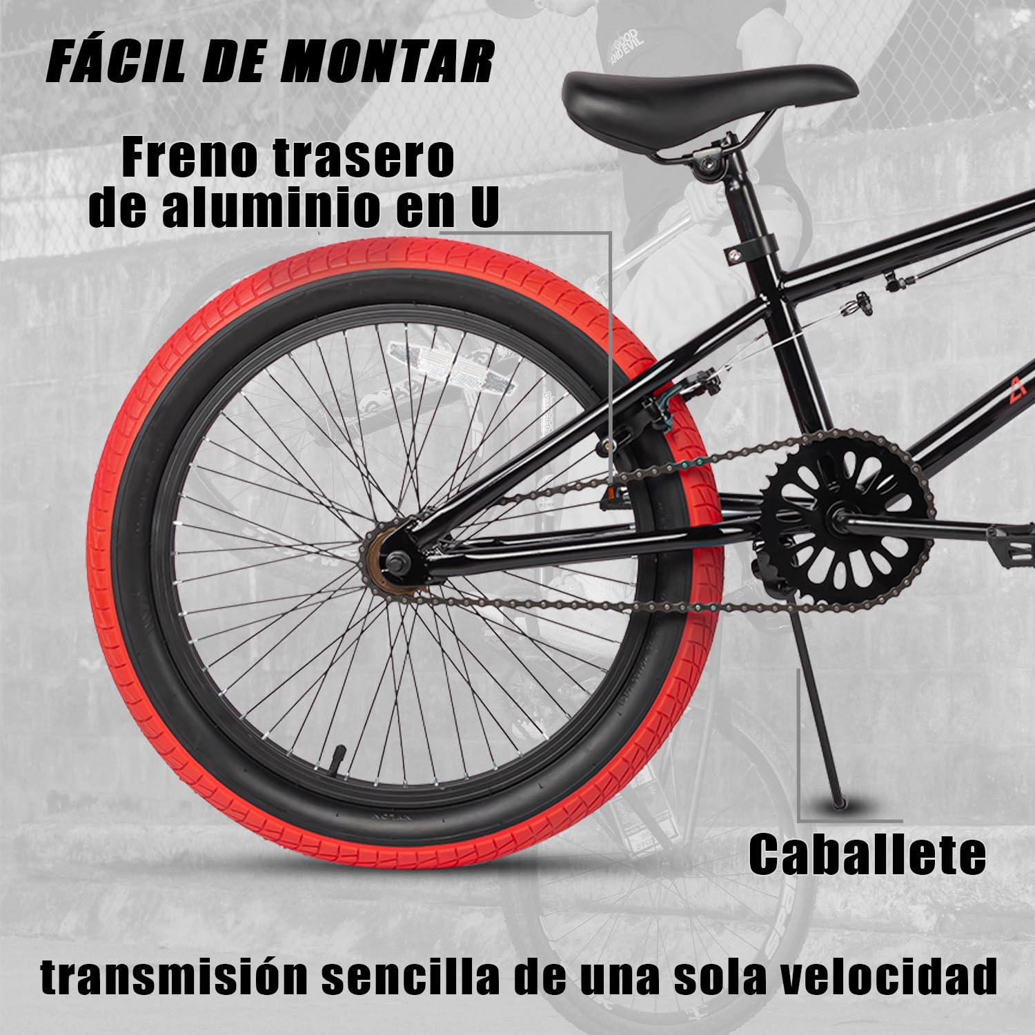 AVASTA AVASTABicicleta BMX Freestyle Infantil de 18 Pulgadas para niños de 5 6 7 8 años, niñas y Principiantes, Negra con neumáticos Rojos