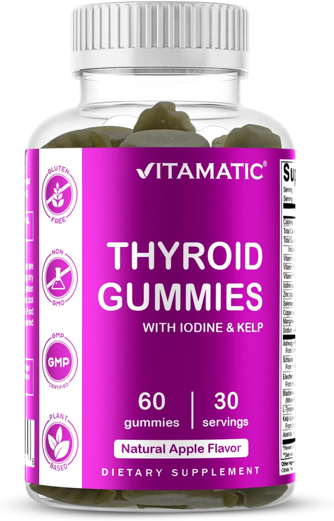 Vitamatic Vegan Thyroid Support Gummies with Iodine & Kelp – 60 Count Improve Your Energy & Increase Metabolism – Plant-Based
