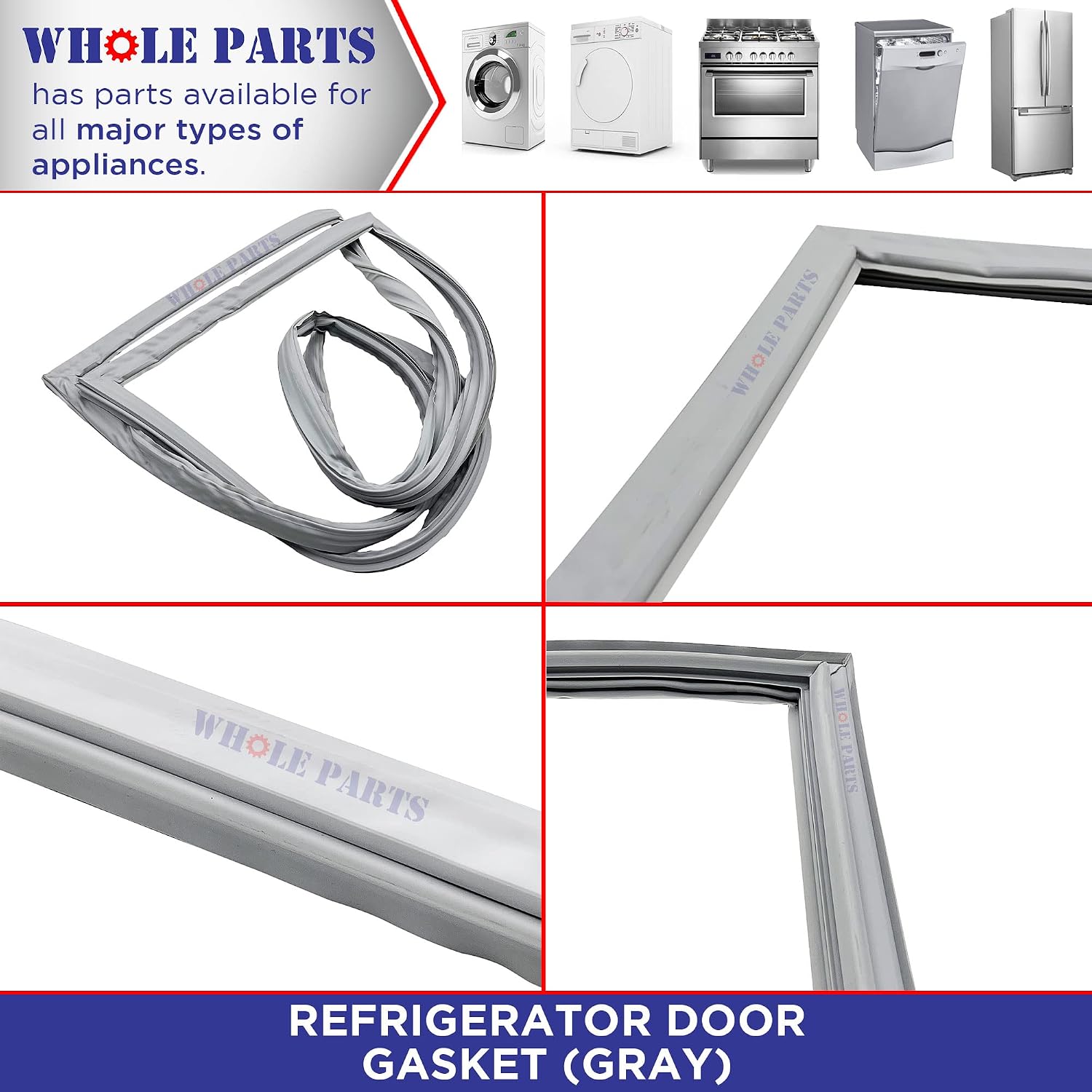Upgraded Whole Parts Refrigerator Door Gasket (Magnetic Strip Inside, Gray) Part# 241510205 - Compatible with Some Electrolux and Frigidaire Refrigerators - Refrigerator Parts & Accessories
