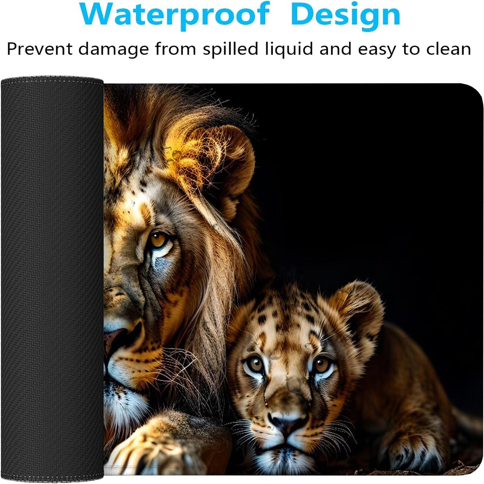 Nero Tappetino Mouse Gaming, Tappetino Mouse XXL 1200 x 500 mm, Tappetino Mouse Leone, Mouse Pad con Base Antiscivolo, Bordi Cuciti Tappetino per Mouse, Tappetino Mouse Gaming di Alta Precisione S-25