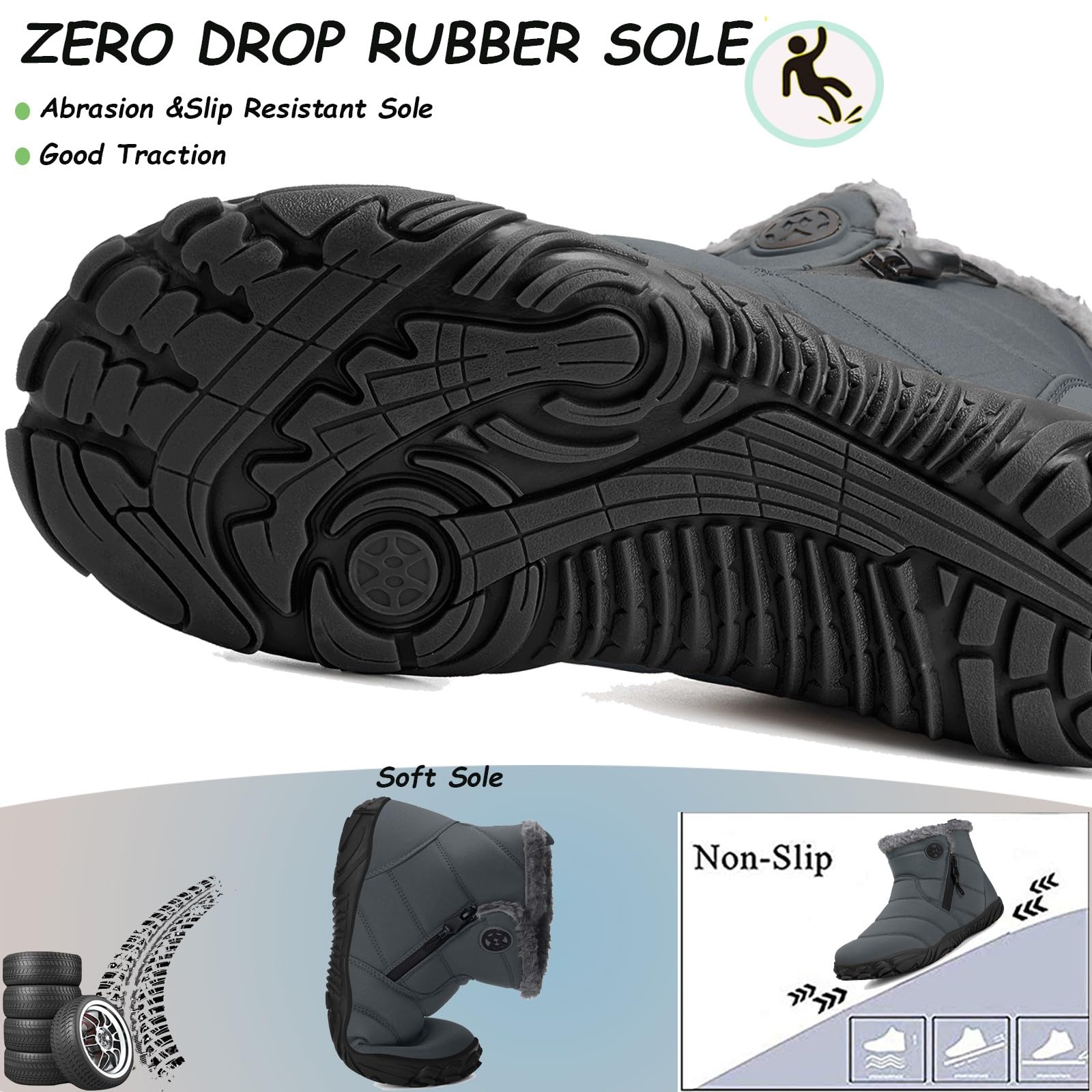 Gaatpot Buty Śniegowe Damskie Zimowe Ciepłe Podszewka Botki Outdoor Trekking Buty Wodoodporne Buty 37-43 | Botki, ciepła podszewka, minimalistyczne z Wide Tox Box, Zero Drop Soles, buty
