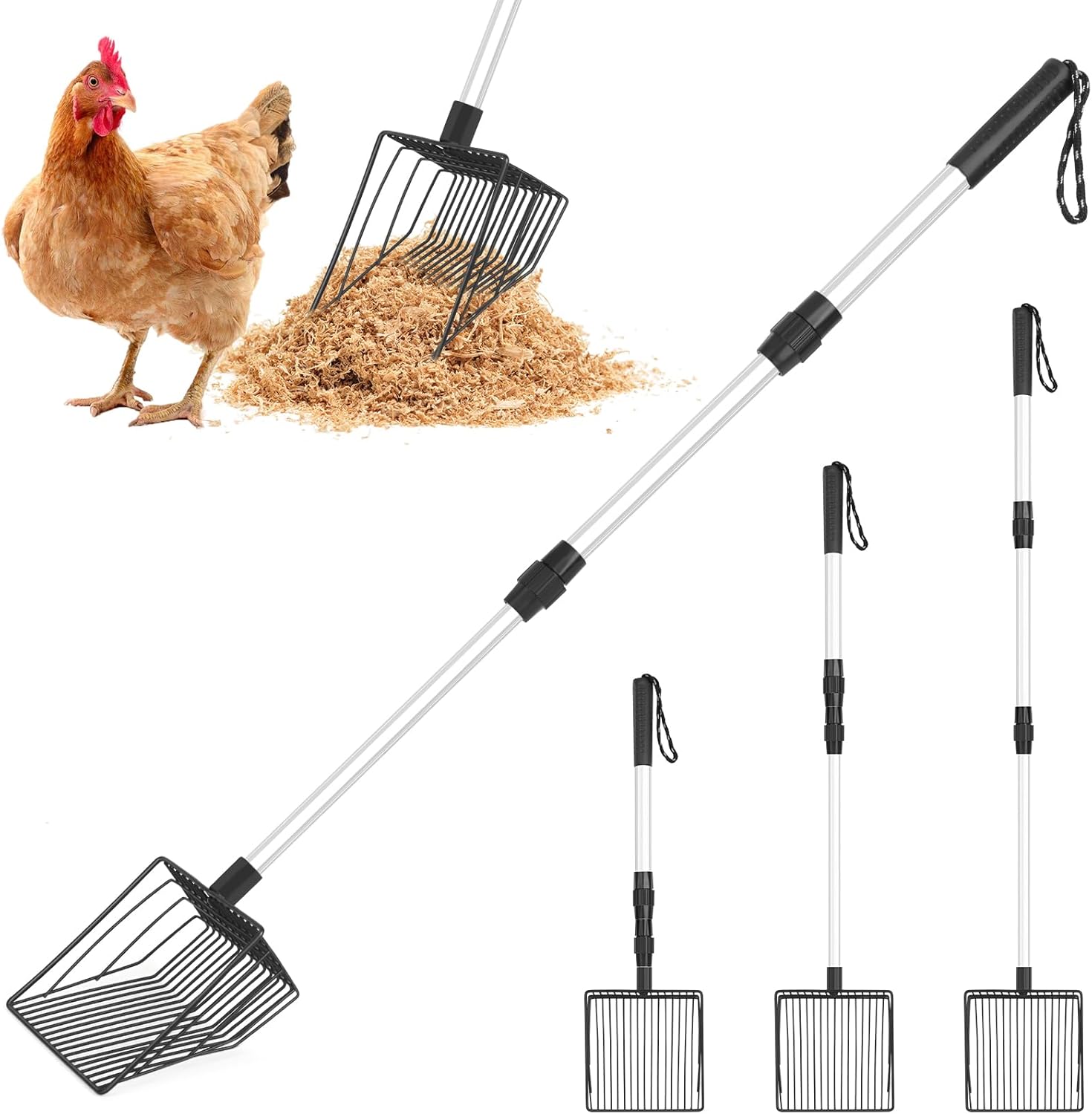Wofypetny Chicken Poop Scooper, 3 in 1 Adjustable Metal