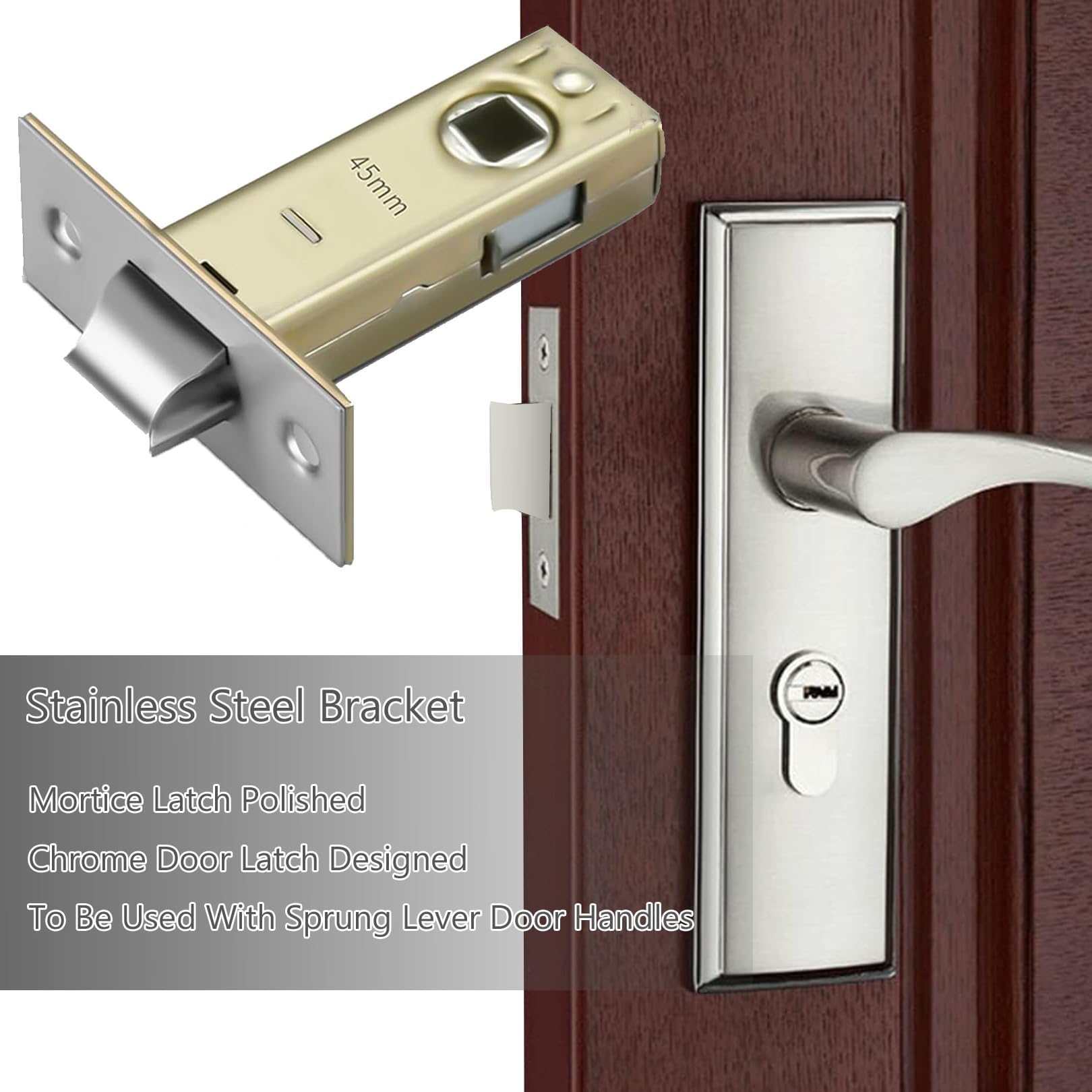 2 Set 45mm Tubular Latch, Lock, Door Latches for Internal Doors Compatible with Various Lock Handles, Silver - Image 3