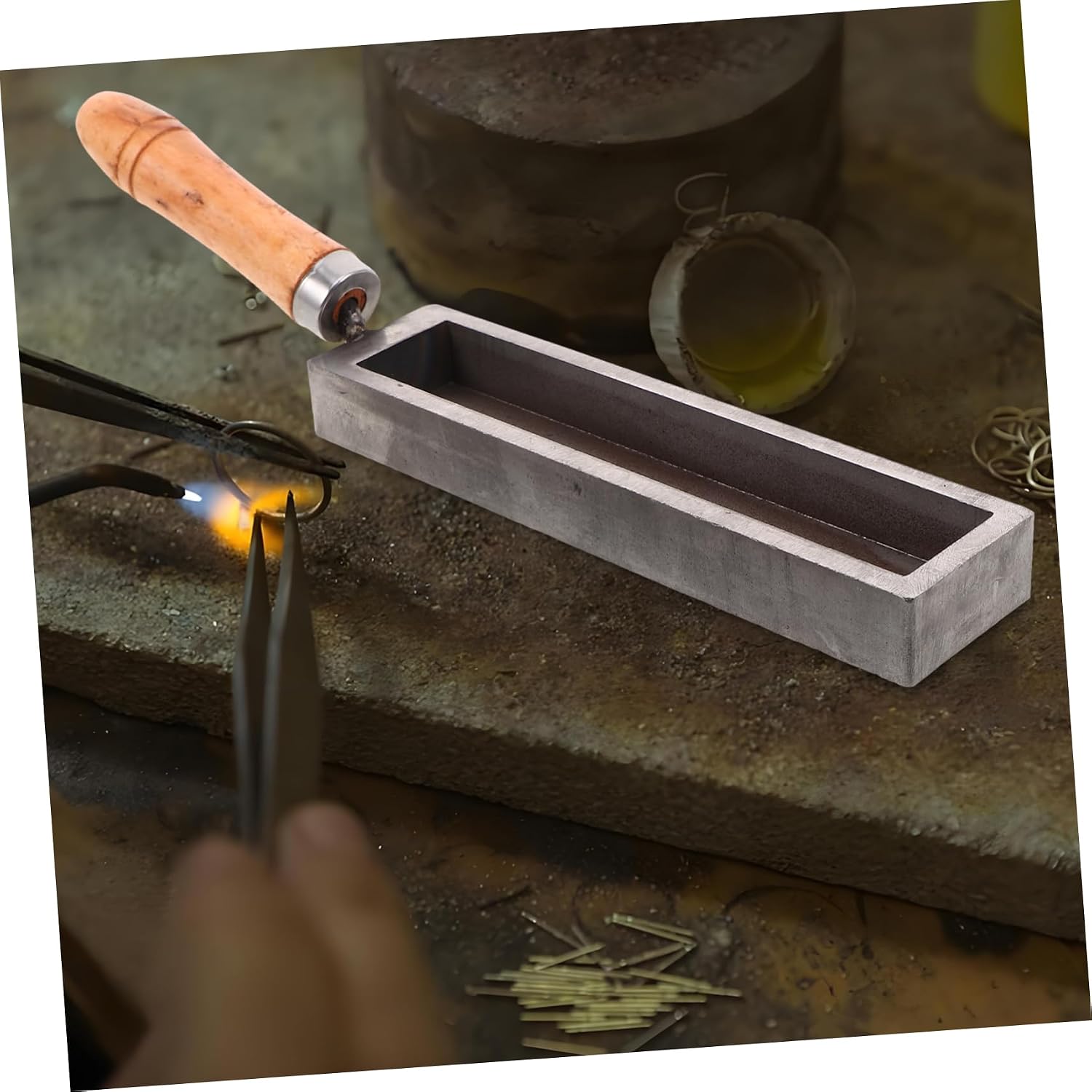SEWOART Elegant Wooden Handle Bar Mold for Melting and Casting Gold Jewelry Even Heating Oil Groove Design for Precision Complete Goldsmith Tools for DIY Crafting