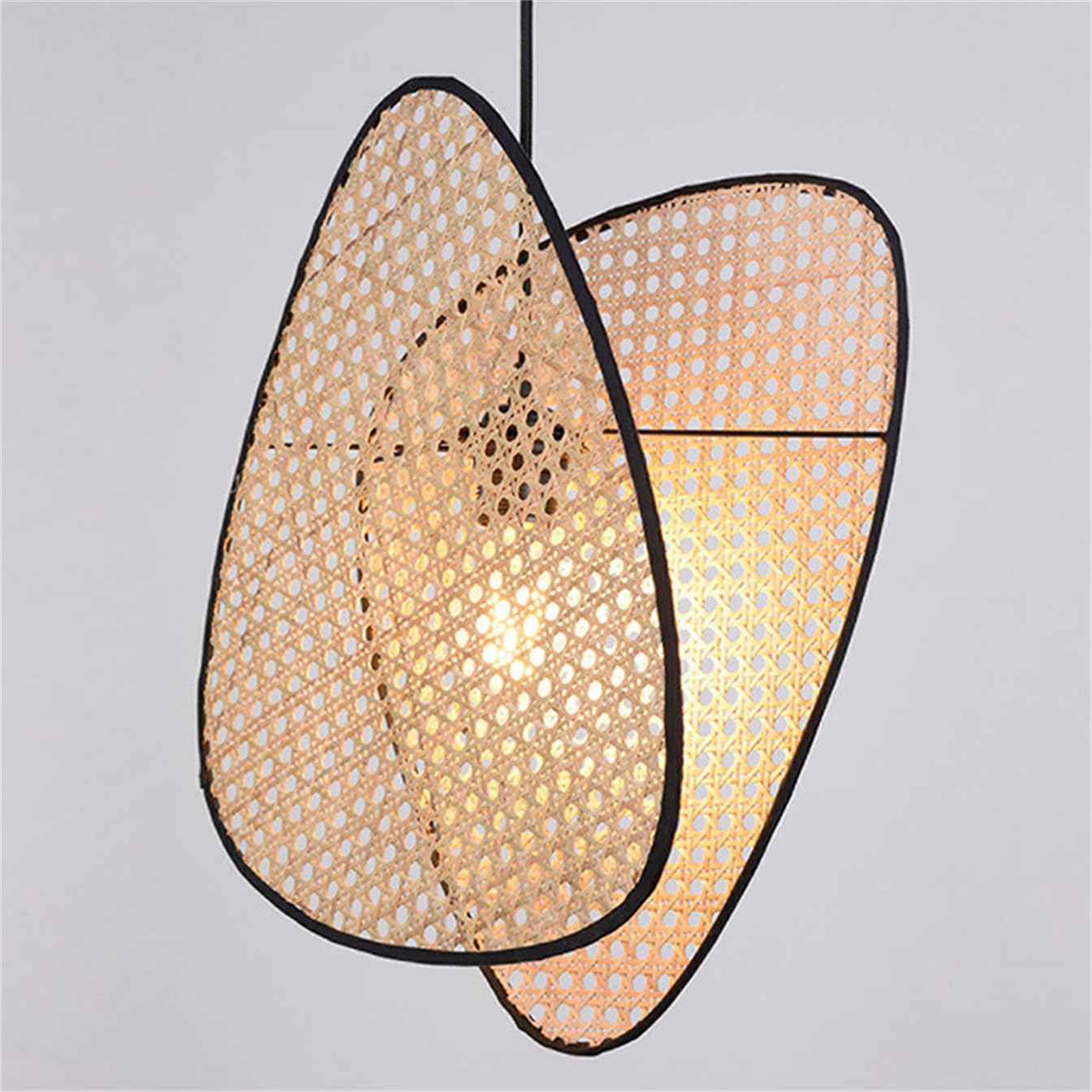 SHUANGZ 2-Layer Rattan Basket Pendant Light 17.7in Farmhouse Wicker Chandelier with Metal Frame Rustic-Style Lampshade for Living Dining Room Kitchen Island Bedroom Restaurant Cafe, 1 Pack