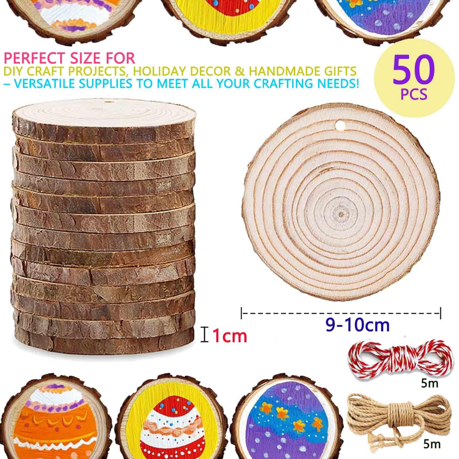 Dischi per albero non trattati, 50 pezzi, dischi di legno e corda di iuta naturale per fai da te, dischi di legno, centrotavola, decorazione natalizia (9-10 cm/50 pezzi)