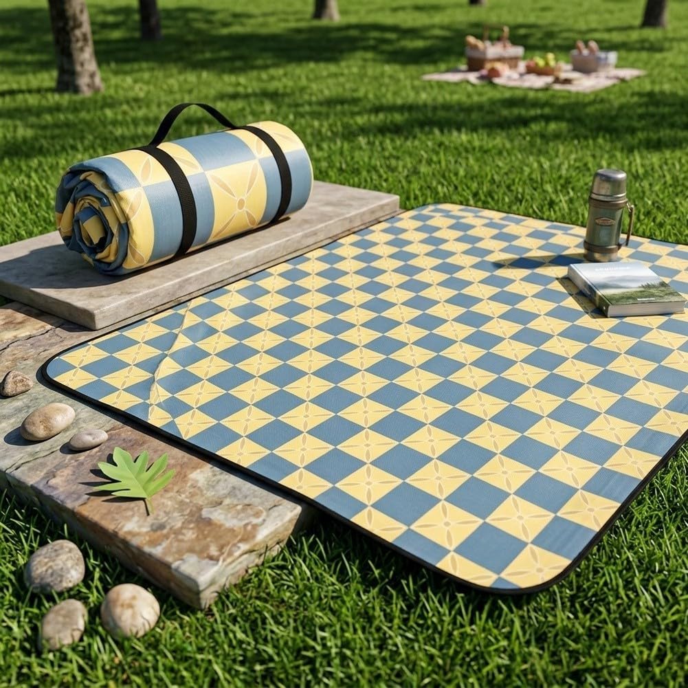 Coperta da picnic extra large, 200 x 200 cm, impermeabile, a prova di sabbia, portatile, con tracolla, per spiaggia, campeggio, riunioni al parco (verde scuro)
